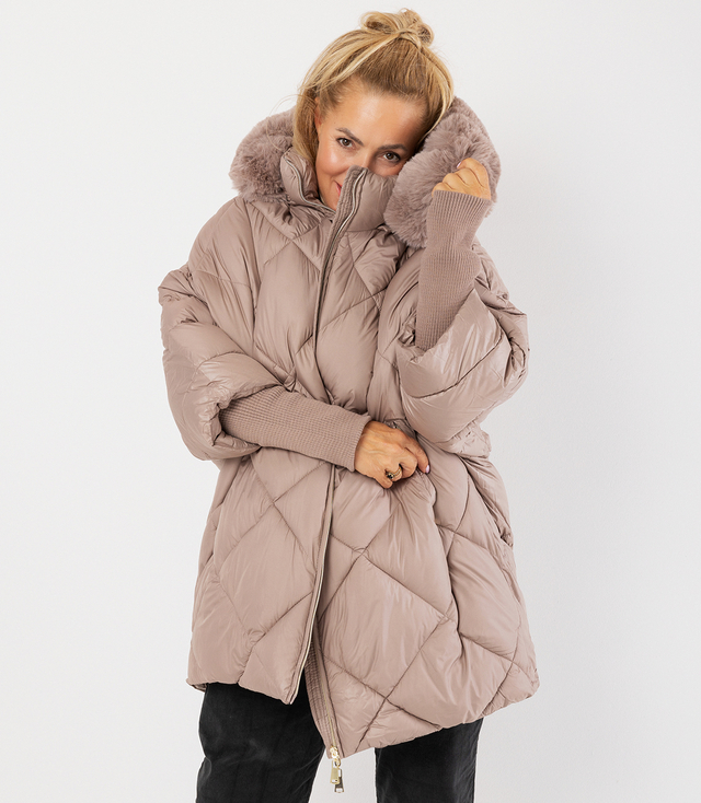 Jachetă de iarnă oversize cu glugă și blană NORDIC PUFF