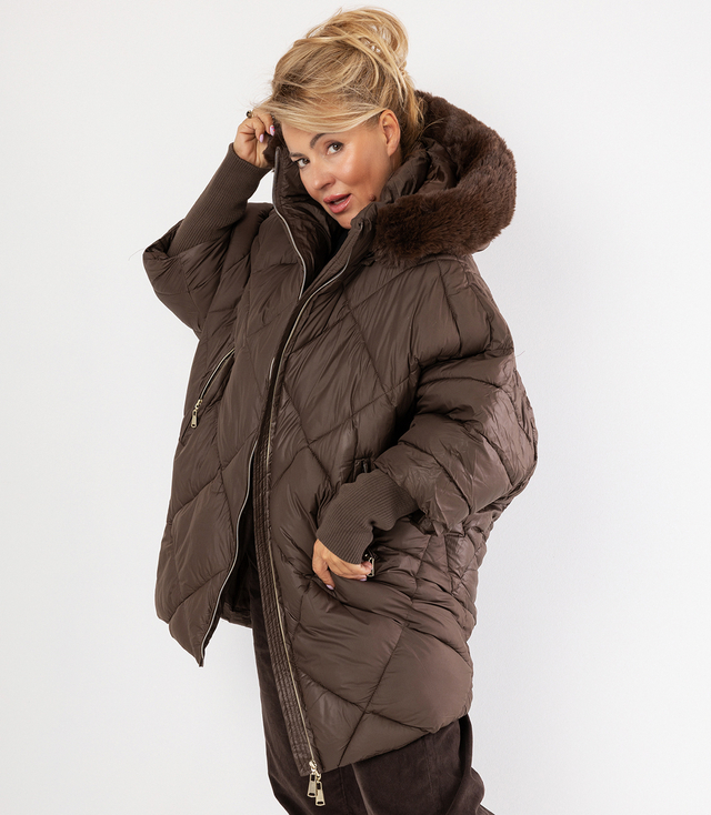 Jachetă de iarnă oversize cu glugă și blană NORDIC PUFF