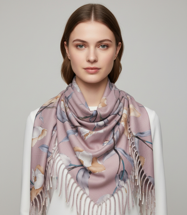 Eșarfă șal florală elegantă cu ciucuri