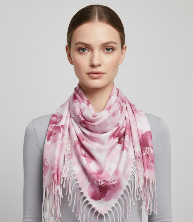 Eșarfă florală pentru femei cu ciucuri